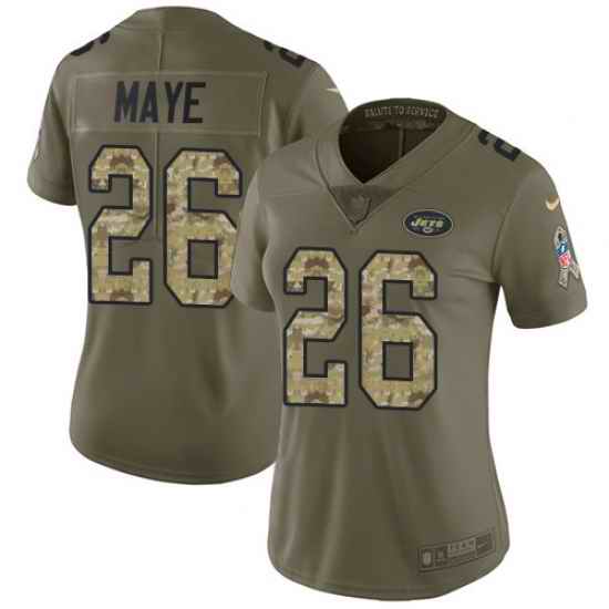 Nike Jets #26 Marcus Maye Olive Camo Womens Stitched NFL Limited 2017 Salute to Service Jersey